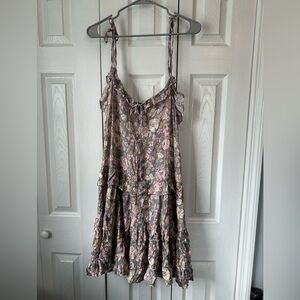 Vici Mauve and Beige Floral Tiered Midi Dress